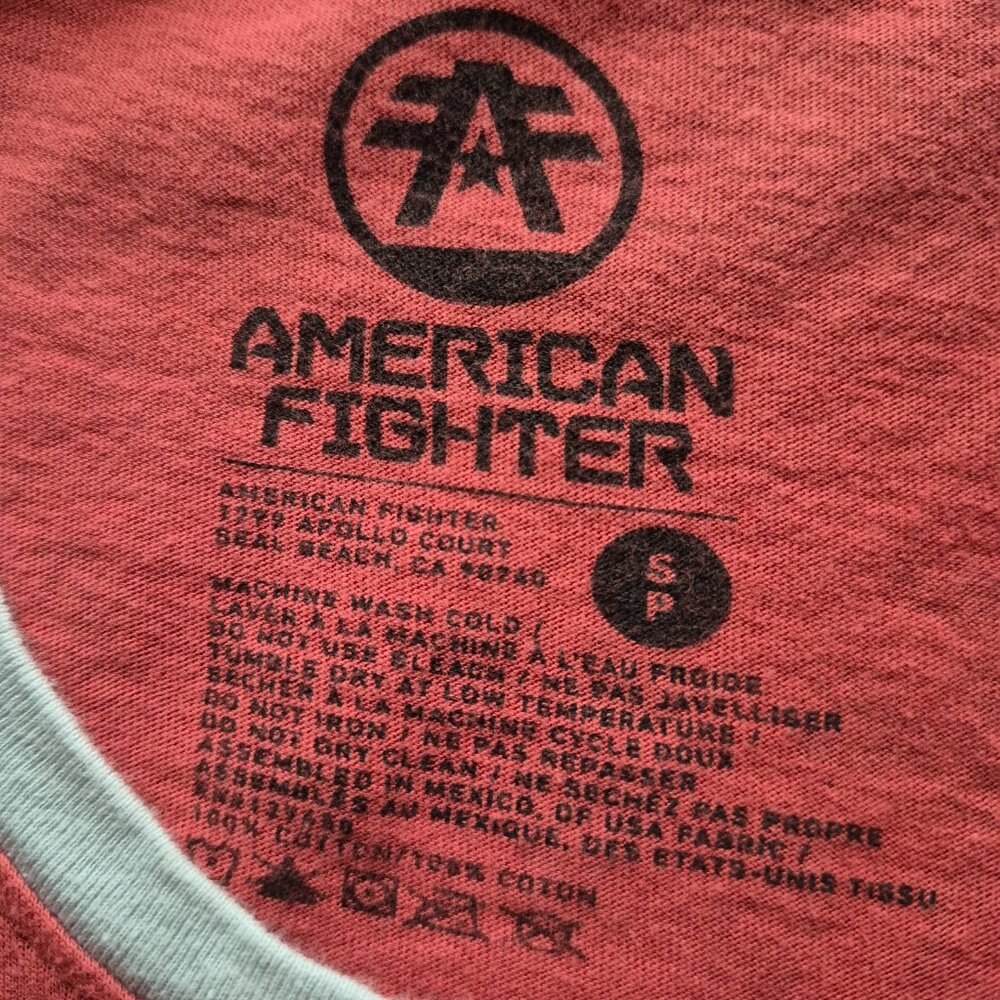 American Fighter Baseball Style Raglan 3/4 Sleeve Tee Orange Grey Graphic S - Picture 7 of 12